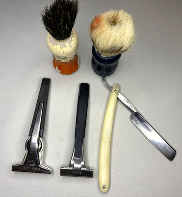 Vintage Shaving Lot Wald-Solingen 151 Straight Razor Schick Injector Brushes