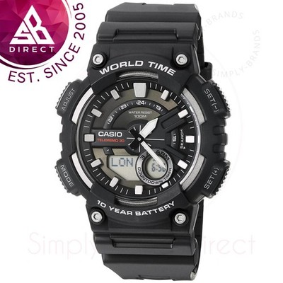 Casio Herren Analog/Digital Uhr Schwarz Resin Armband 3D Zifferblatt Weltzeit Alarme