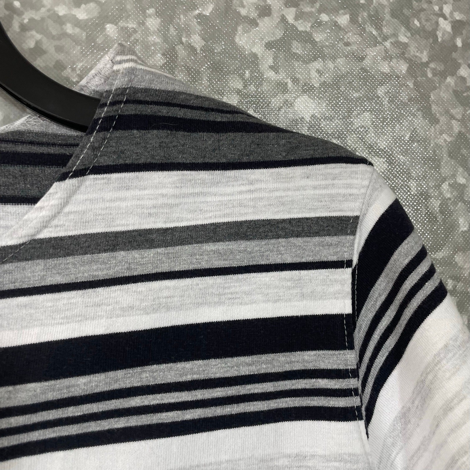 Classic Elements Gray Striped Button Front Top - … - image 2