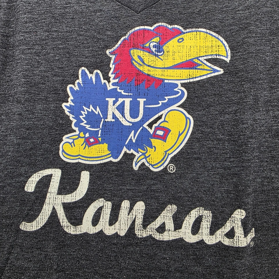 Camisa Kansas Jayhawks Mujer 2XL Gris Manga Larga Coliseo Atletismo NCAA KU Foto 3 de 4