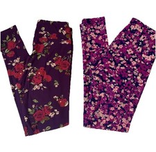 LuLaRoe OS One Size Leggings NWOT Lot of 2 Floral Print Purple Pink
