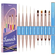 Nail Art Brush Set, 9PCS Double-Ended Acrylic Liner Brush Dotting Pen for Gel Po