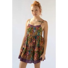 Urban Outfitters Hanna Cecilia Tiered Mini Dress Size Small Boho Printed Lace