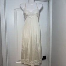Vtg Pinehurst Lingerie 70s Satin lace Slip Under Dress Sz 36 Ivory Wedding USA