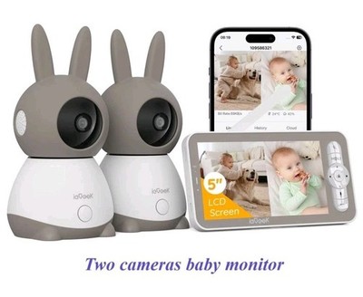 iegeek 2K Smart Video Baby Monitor, 2 Cameras 5'' FHD Screen, 360° PTZ, Phone APP
