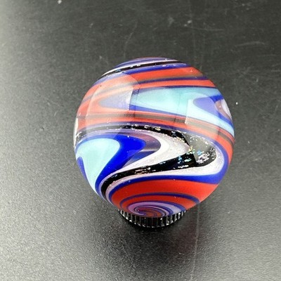 Contemporary Handmade Art Glass Marble 1.13'' Red Blue Sparkle Wigwag Swirl MB