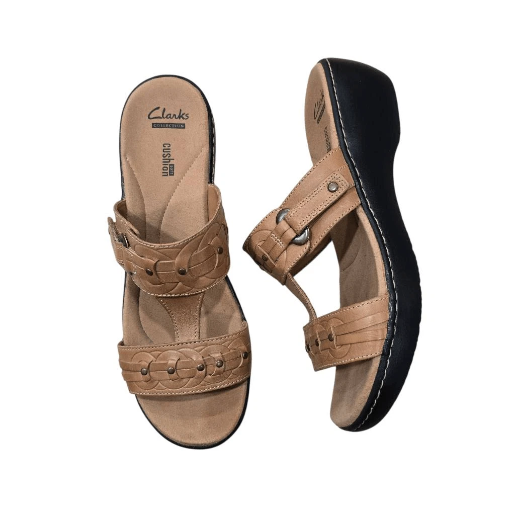 Sandali Clarks Delana Macrae donna 11M pelle marrone morbida ammortizzata punta aperta