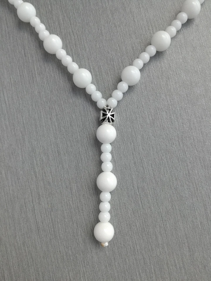 Collana di perle pietra onice bianca 8 mm 4 mm catena di cristallo catena... - Immagine 3 di 4