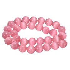 32Pack Pink Cat's Eye Stone Beads 12mm Round Crystal Loose Bead