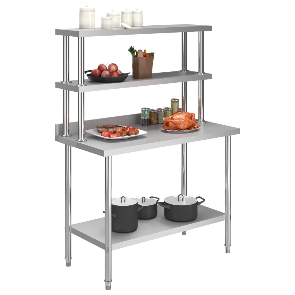 Tavolo Lavoro Cucina con Mensola 120x60x150 cm in Acciaio Inox 2405436