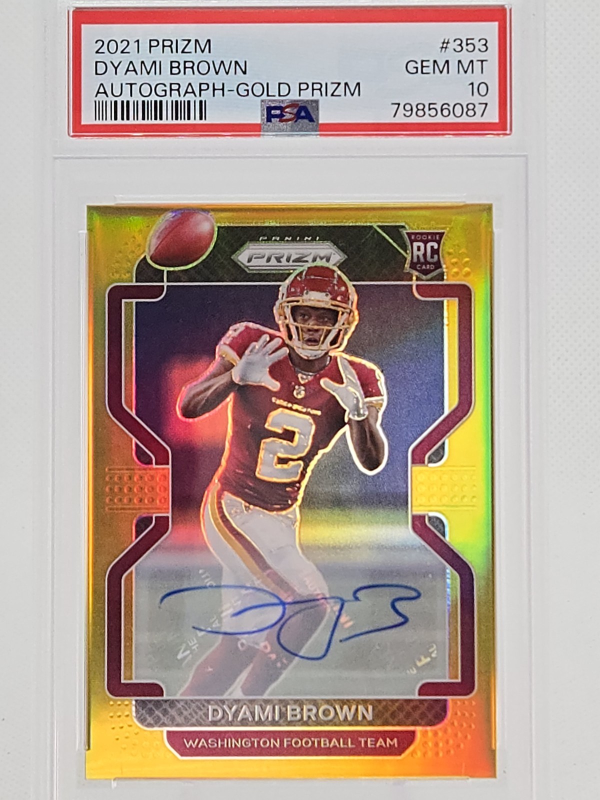 Psa 10 ~ 2021-22 Prizm Dyami Brown GOLD PRIZM AUTO /10 RC Rookie Commanders view 4