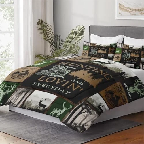 Size Comforter Set with 2 Pillowcases, Retro Mountains Gray King Hunting Deer - Image 4 of 4