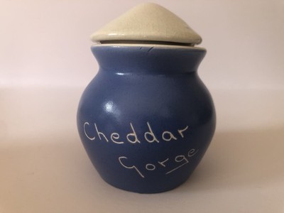 Vintage Retro Fosters Studiokeramik blau und weiß Cheddar Schlucht Topf mit Deckel