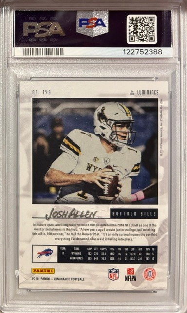 JOSH ALLEN PSA 8 2018 LUMINANCE BLUE 25/99 NO. 149 view 2