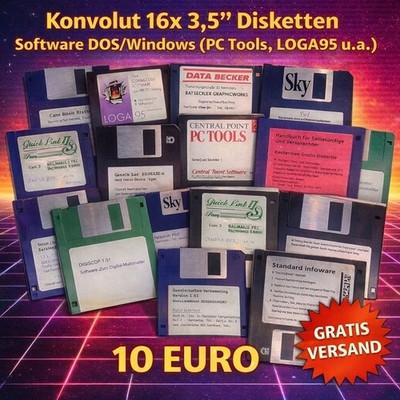 Konvolut 16x 3,5'' Disketten Software DOS/Windows (PC Tools, LOGA95 u.a.)
