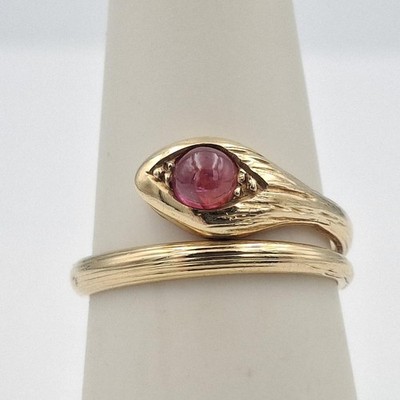 Ilia Lalaounis 18K 750 Gelbgold Cabochon Rubin Schlange Wickelring Größe 6 GRIECHENLAND
