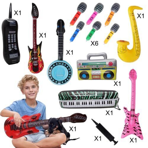 PCS Inflatable Rock Star Toy Set Inflatable Instruments Party 15 Rock Style - Picture 8 of 8