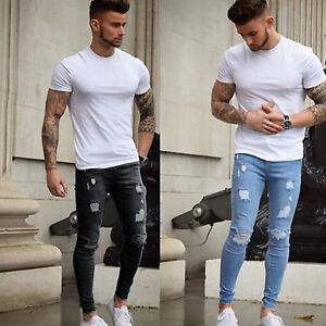 black skinny stretch ripped jeans mens