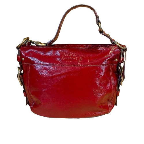 Coach Shoulder Handbag Zoe Brown Patent Leather Authentic E0873