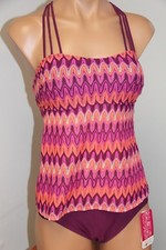 Hula Honey Swimsuit Bikini Tankini 2 pc set Sz M Crochet Wine