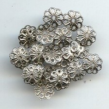 36pcs VINTAGE SILVER STEEL FILIGREE FLOWER FLORAL 8mm. ROUND BEAD CAPS 2395 