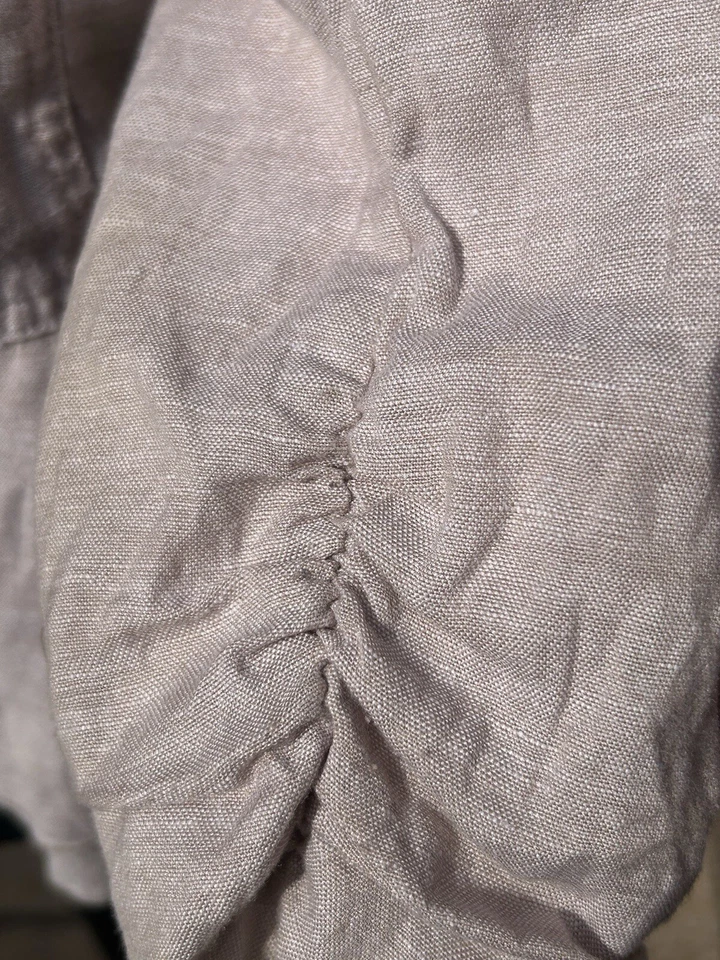 Y2K Beige Linen Blend Military Style Ruffle Blazer 3/4 Sleeves Size Medium - Image 3 of 4