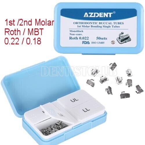 AZDENT Dental Orthodontic Buccal Tubes - Roth/MBT .022 Slot, 1st Molar Double Tube, 4pcs/Pack - View #3