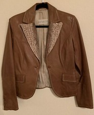 Gimo's Genuine Leather Jacket Snake Skin Collar Fabulous From Italy Sz S Women’s