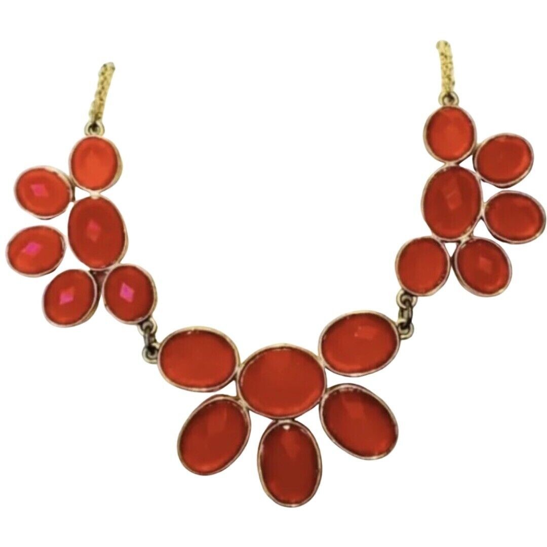 Candy Red Flower Rhinestone Statement Necklace 20… - image 3