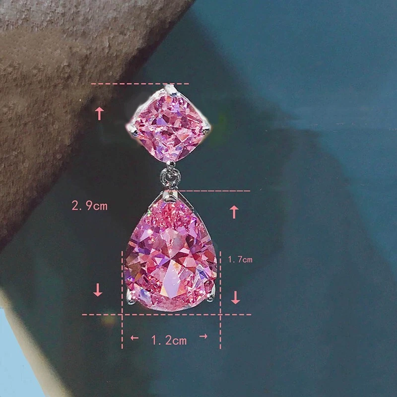 New European Charm Color Pink Topaz Gemstone Silver Women Dangle Stud Earring - Image 4 of 4