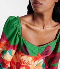 NWT FARM Rio Rare Green Tropicart Floral Bohemian Linen-Blend Minidress XS $385