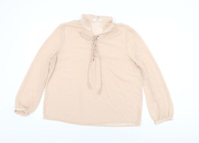 Mango Damen Basic Bluse rosa gepunktet Polyester Größe L Rundhals