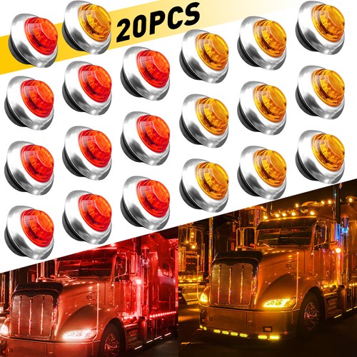 20X 3/4" 12V Marker LIGHTS LED Bullet Amber Red Truck Trailer RV Round Side Lamp