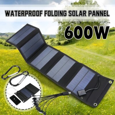 600W Foldable solar panel portable charger 5V DC Full time power mobile supply