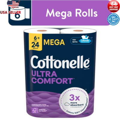 Ultra Comfort Toilet Paper 6 Mega Rolls 244 Sheets 2-Ply Soft Absorbent Clean US