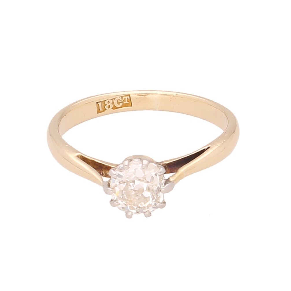 18Carat Yellow Gold 0.75ct Old Cut Diamond Solitaire Ring (Size K) 5mm Head