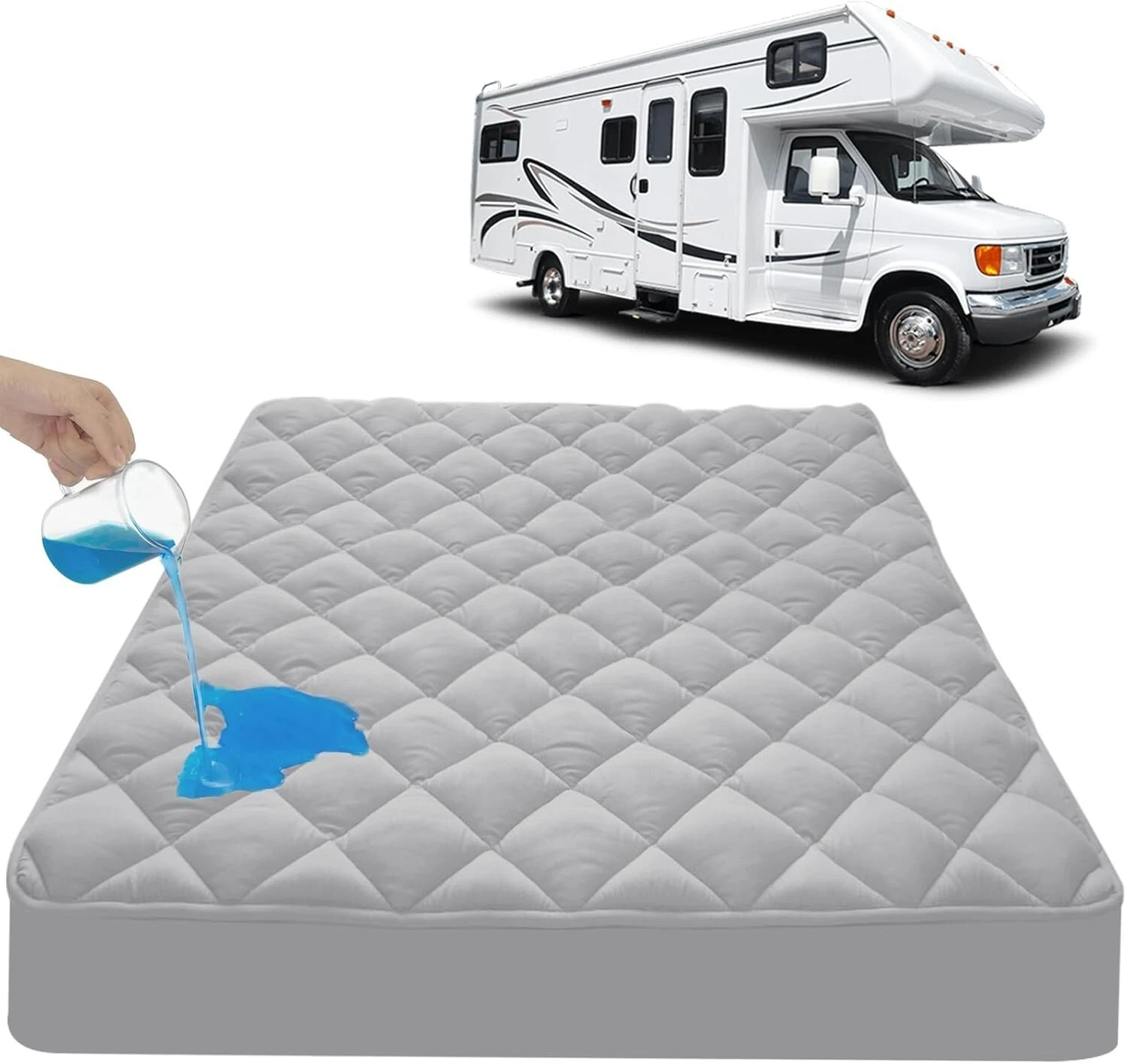 Waterproof RV Short Queen Mattress Pad Quilted Fitted Protector (Up to 20")