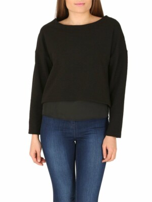Cutie Chiffon Saum Freizeit Top schwarz UK 10 UVP £32 DH9 OO 05
