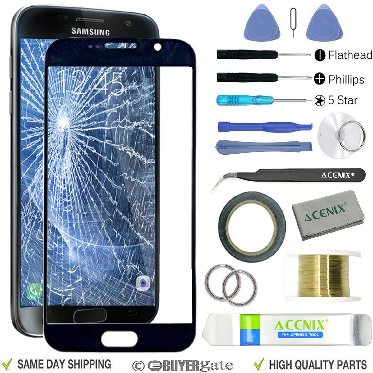 SAMSUNG GALAXY S7 Black Replacement Screen Front Glass lens Repair