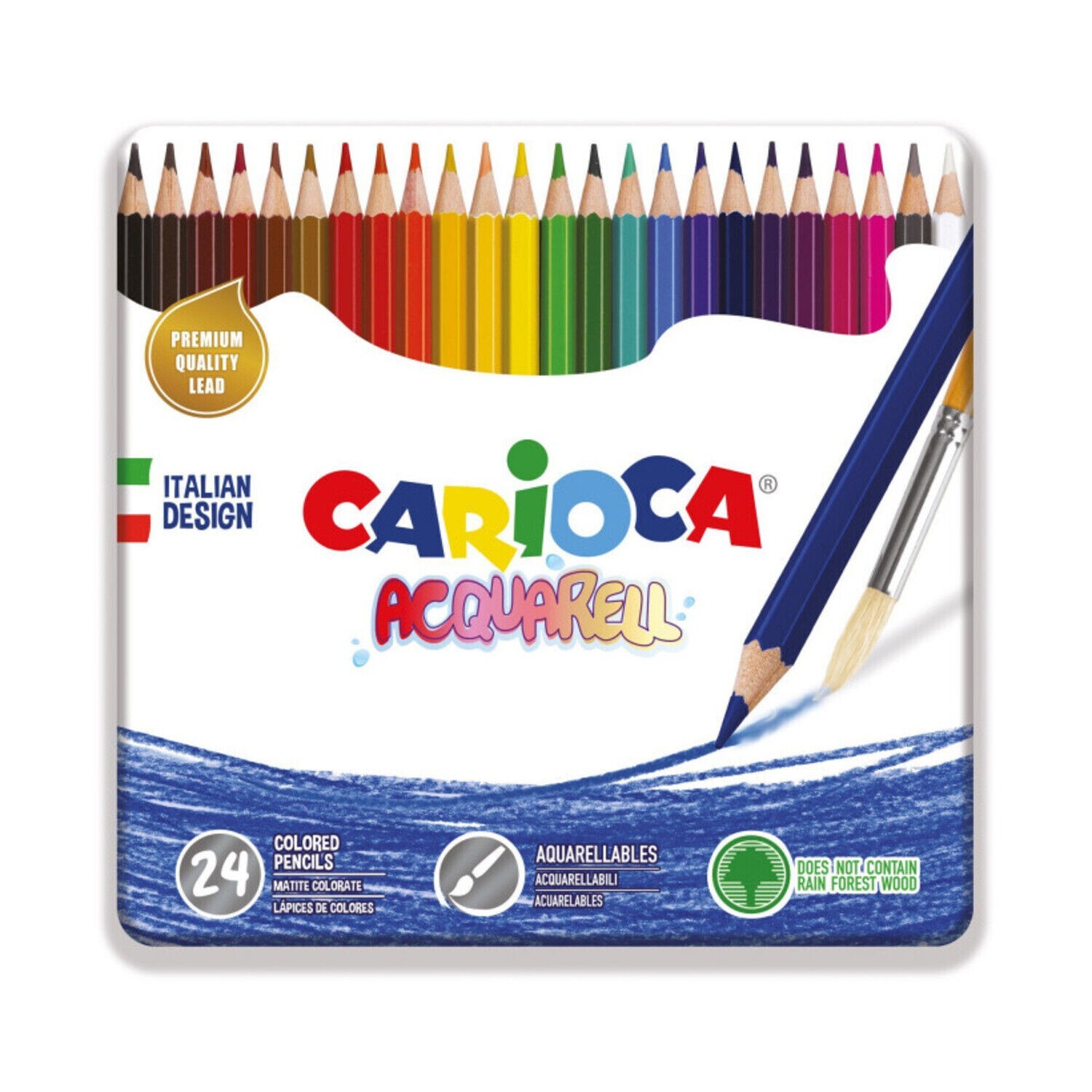 Pastelli Carioca Acquarell Confezione da 24 Colori Assortiti in Scatola di Latta