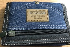 Mens Navy Denim TriFold Slim Value Canvas Sports Wallet Zip