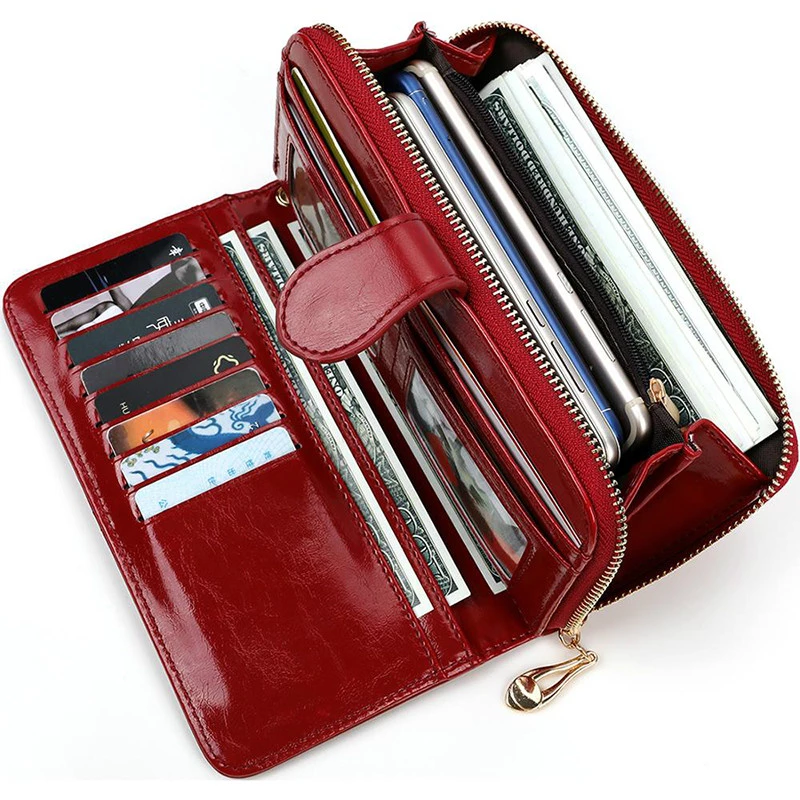 2015 Vintage Wallet For Women Purse Genuine Leather Ladies Wallets Large Zipper Long Wallet Women Phone