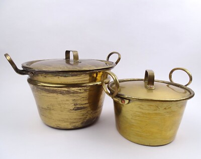 Biedermeier 2 Kochtöpfe Messingtopf Henkeltopf Rauchfangküche 19. Jhd. Deutsch