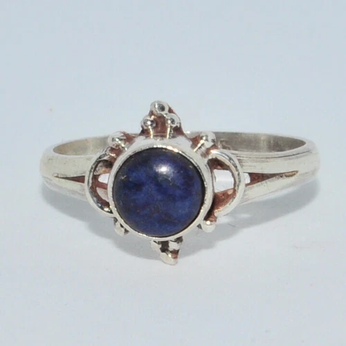 Sterling Silver Traditional Asian Vintage Style Lapis Stone Ring Size M 1/2 Gift