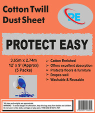 Cotton Twill Dust Sheet Decorating Paint Protection (3.6m x 2.7m)-5 Packs