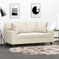 2-Sitzer Sofa Kunstleder Creme 120 Cm Mit Zierkissen
