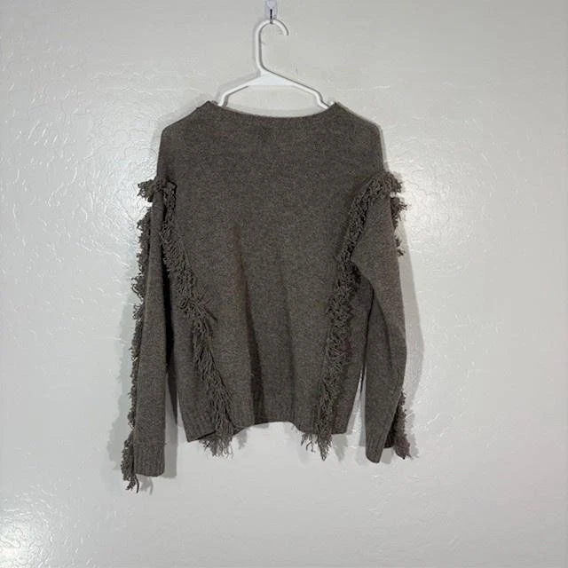Suéter Aqua Cashmere Mujer Grande Marrón Flecos Pullover 100% Cachemira Tejido Suave Foto 4 de 4