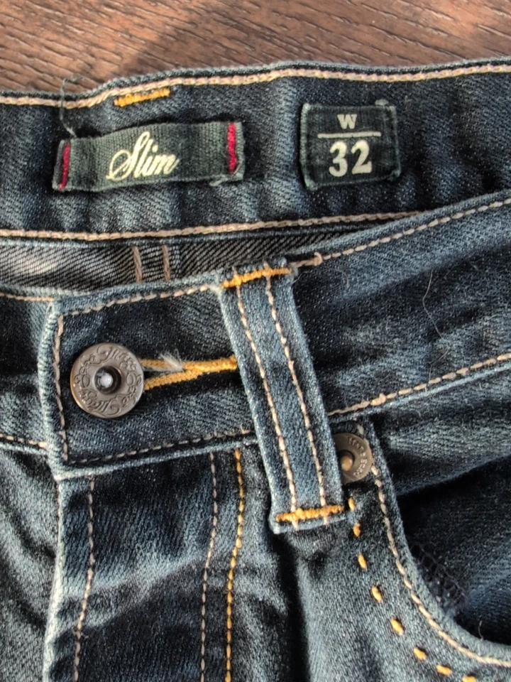 Pantalones de mezclilla Marc Ecko corte y costura corte ajustado puntada bolsillo para hombre talla 32x32 ajuste 31x30 Y2K de colección Foto 4 de 4