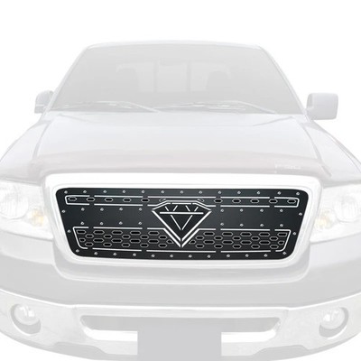 For Ford F-150 04-08 APG 1-Pc Black Double Layer Laser Cut Sheet Main Grille