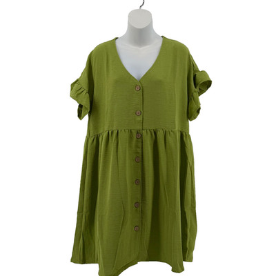 Easel Los Angeles - Green Button Front Babydoll Tunic Dress - Size Large